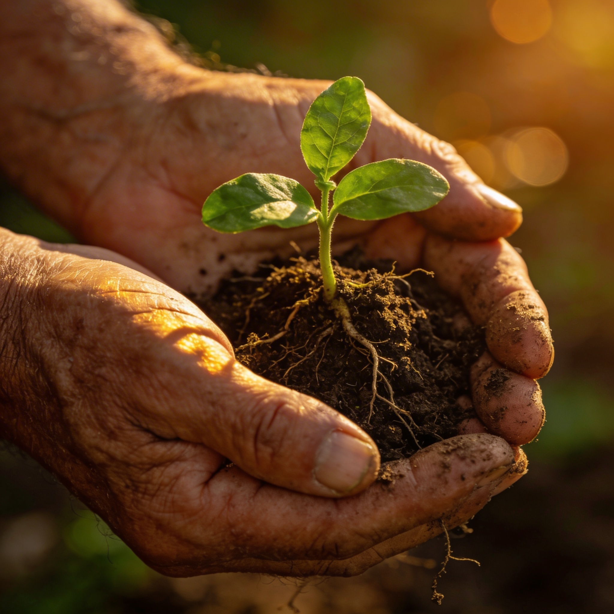 Hände mit einem Sämling — Wachstum